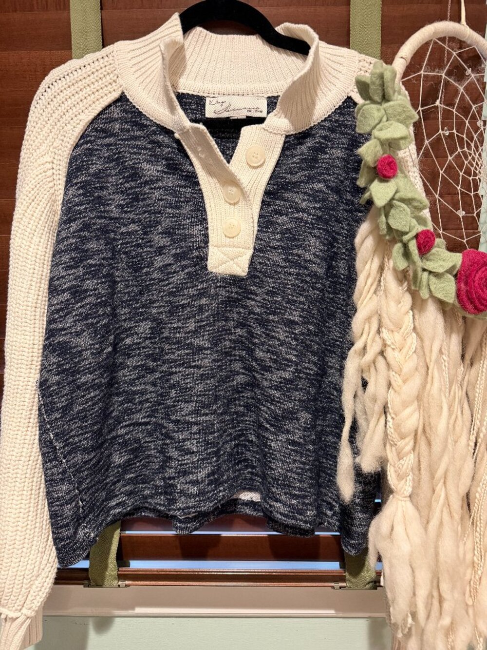 Vintage Havana Navy Marled Henley Sweater